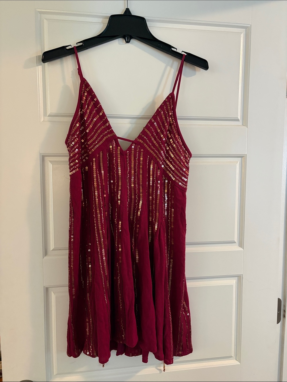 Free People Raspberry Sequin Spaghetti Strap Mini Dress